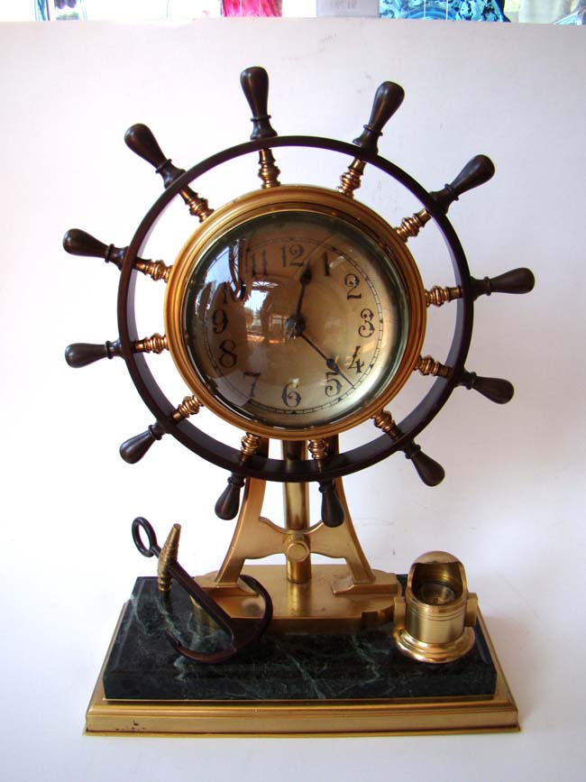 A fine bronze ship's helm clock made in France circa 1895